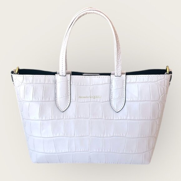 Authentic Alexander McQueen Croc-Embossed Leather Mini Satchel Rare Light Pink - Picture 6 of 17